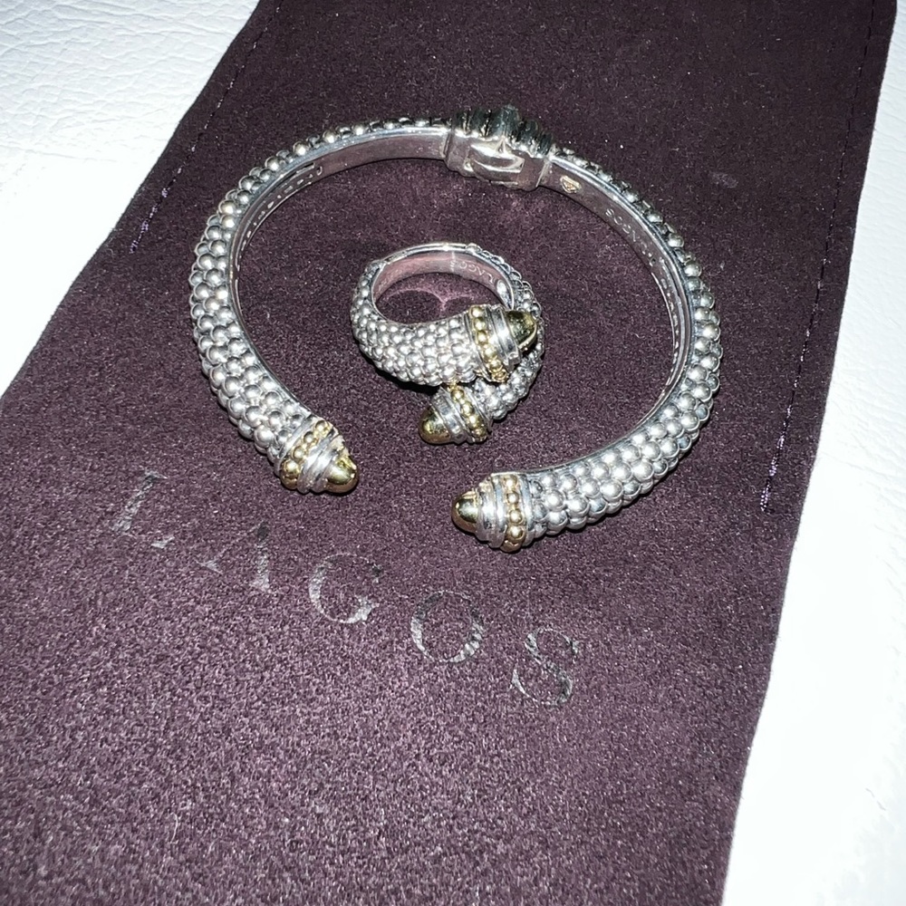 Lagos Signature Caviar Two Tone SS & Gold Crossover Ring Sold out everywhere